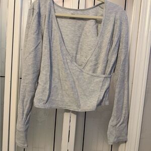 Aerie Light Gray Waffle V-Neck Top